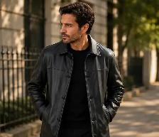 Men’s Classic Black Leather Coat