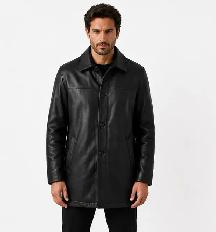 Men’s Classic Black Leather Coat - Photo 2
