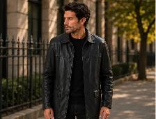 Men’s Classic Black Leather Coat 4XL