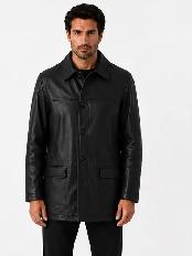 Men’s Classic Black Leather Coat 4XL - Photo 2