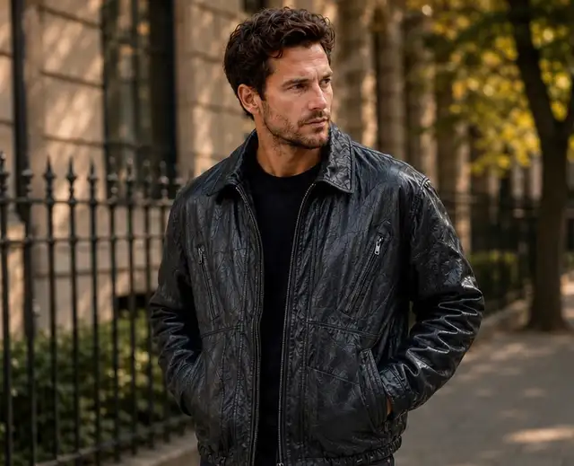 Men’s Patchwork Leather Bomber Jacket