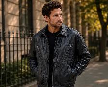 Men’s Patchwork Leather Bomber Jacket