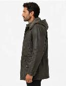 Men’s Hooded Leather Coat – Distressed Charcoal XL - Photo 3