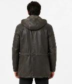 Men’s Hooded Leather Coat – Distressed Charcoal XL - Photo 4