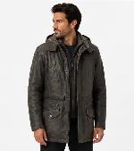 Men’s Hooded Leather Coat – Distressed Charcoal XL - Photo 5