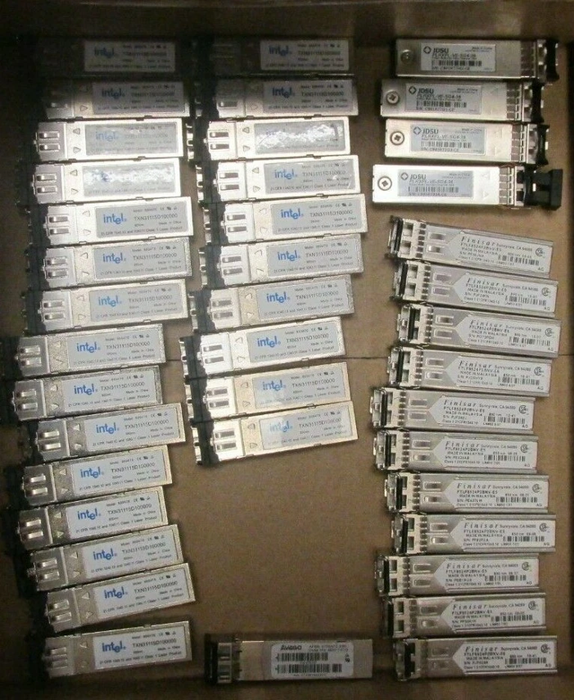 Lot of 41 Assorted SFP Transceivers - Intel, Finisar, JDSU, Avag