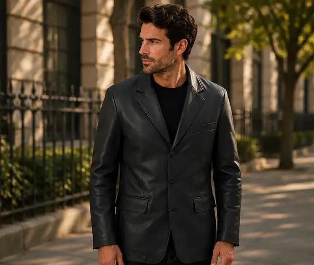 Men’s Classic Black Leather Blazer Jacket