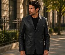 Men’s Classic Black Leather Blazer Jacket