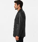 Men’s Classic Black Leather Blazer Jacket - Photo 3