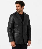 Men’s Classic Black Leather Blazer Jacket - Photo 5