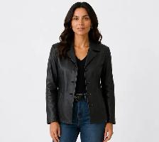 Women’s Classic Black Leather Blazer Jacket - Photo 2