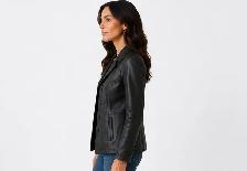 Women’s Classic Black Leather Blazer Jacket - Photo 3