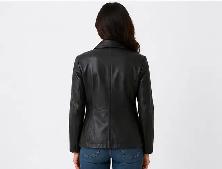 Women’s Classic Black Leather Blazer Jacket - Photo 4
