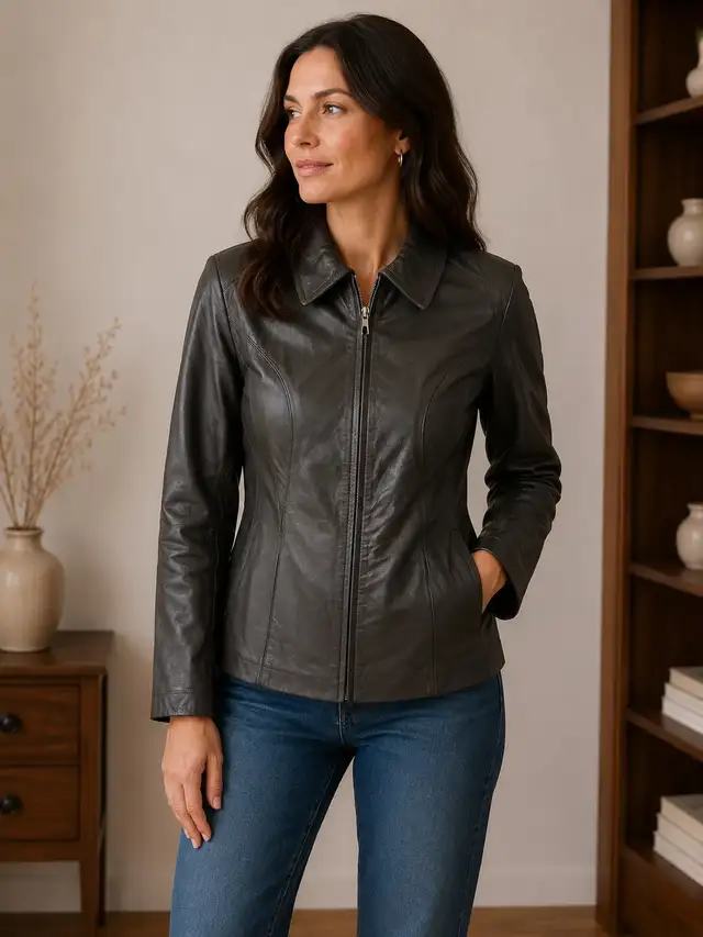 Women’s Fitted Leather Jacket-M