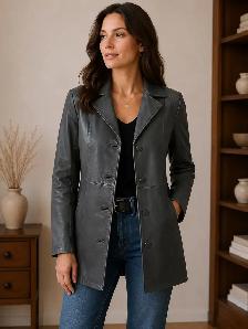 Women’s Tailored Grey Leather Jacket