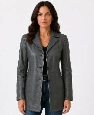Women’s Tailored Grey Leather Jacket - Photo 2