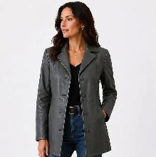 Women’s Tailored Grey Leather Jacket - Photo 5