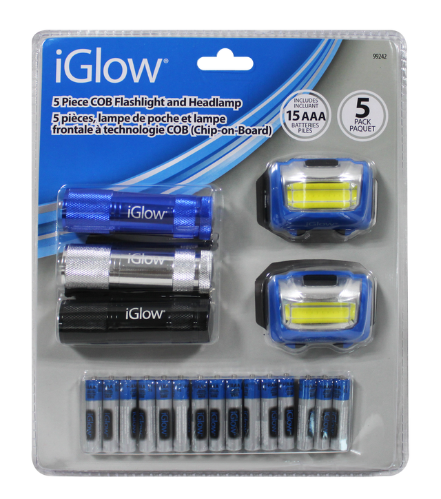IGLOW 5 PIECE COB FLASHLIGHT AND HEADLAMP FOR ONLY $5