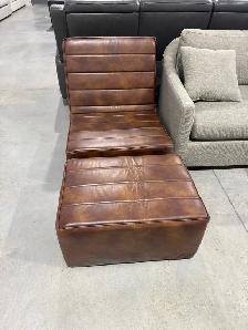 Brown foam lounge chair with ottoman - Photo 2