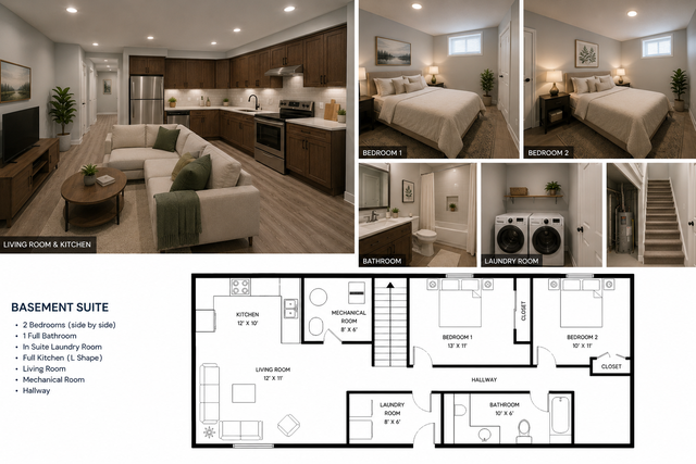 Modern 2-Bedroom Legal Basement Suite in Griesbach – $1,550