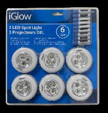 IGLOW 6PK 3 LED AND 3 DEL FOR ONLY $5