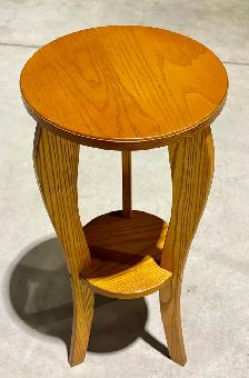 Vintage Ash Wood Two-Tiered Pedestal Plant Stand w Tripod Base