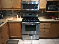 stove, refrigerator and microwave
