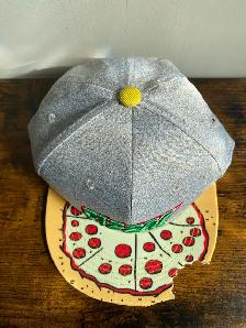 Gray Pizza Graphic Snapback Hat with Yellow Brim - Photo 2
