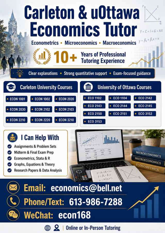 Economics & Econometrics Tutor for Carleton and uOttawa Students