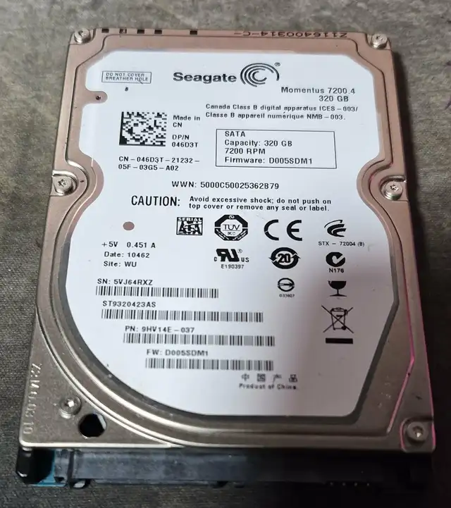 SEAGATE 320GB LAPTOP HDD – 7200RPM – ONLY 24 HOURS USE – $10