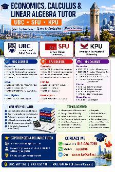 Economics, Calculus & Statistics Tutor 4 UBC, SFU, KPU，BCIT, UCW