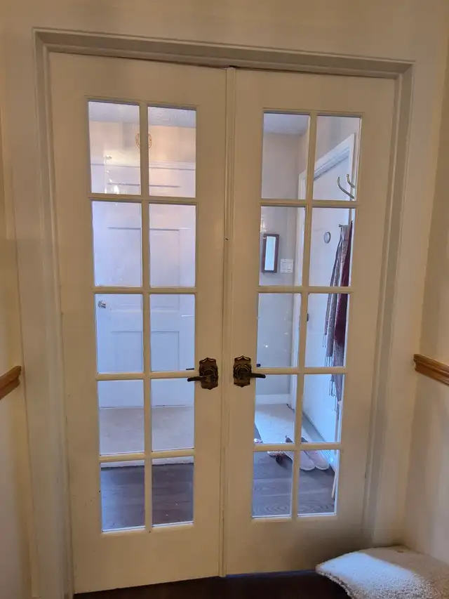 White wooden folding doors, glass doors & swinging doors