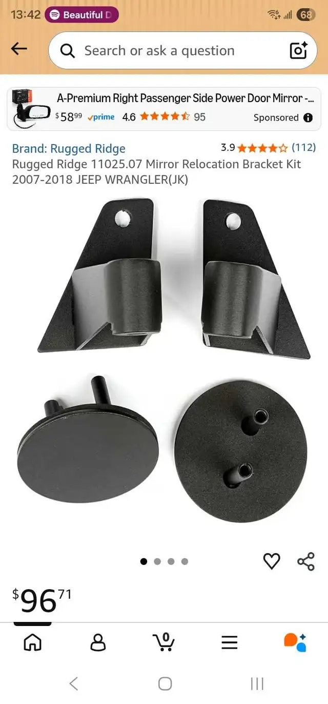 Mirror Relocation Bracket Kit 2007-2018 JEEP WRANGLER(JK)