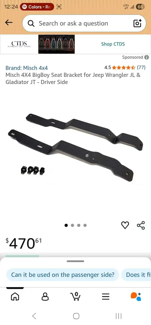 Misch 4X4 BigBoy Seat Bracket for Jeep Wrangler JL