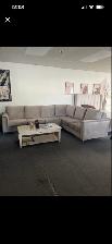 Canadian made solid wood grey velvet sectional