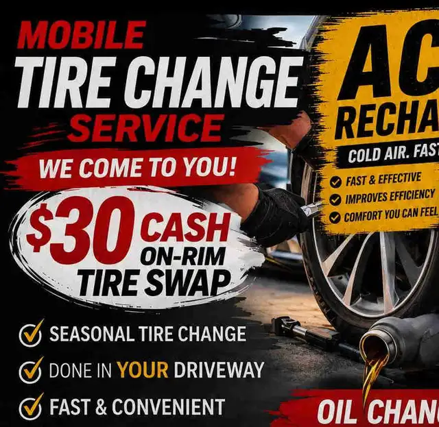 $30 Mobile Tire Change / Vehicle Maintenance! SAME DAY SERVICE!