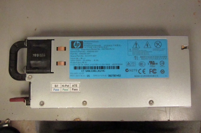 lot of 2 HP HSTNS-PL14 460W Server Power Supply 499250-201