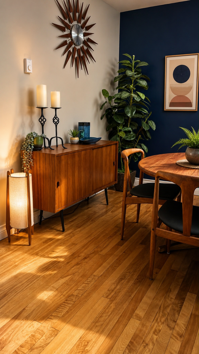 Mid century. Meuble TECK TEAK. Lampe / Crédence, buffet, bar, va