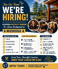 Hospitality Workers For Chain Restaurant in Muskoka (URGENT)!