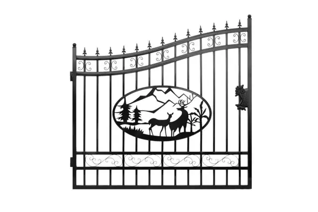 Portail d'entrée artistique en acier à motif de cerf, 4,88 m (16