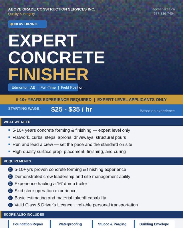 AGCS - HIRING - EXPERT CONCRETE FINISHER