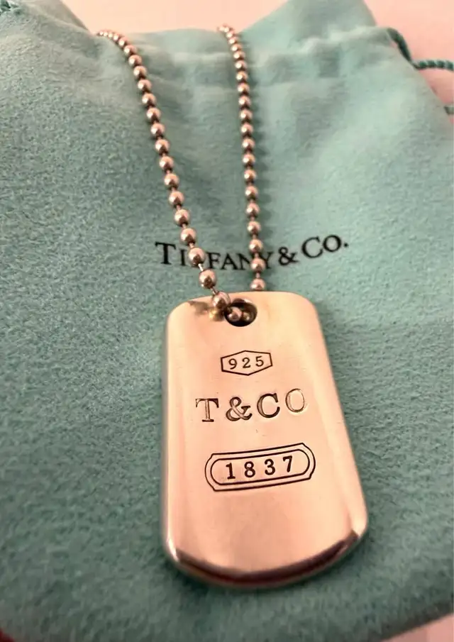 Tiffany & Co 1837 Sterling Silver Dog tag with 26" Tiffany Chain