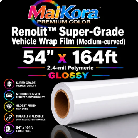 Super-Grade 54'x164ft GLOSSY 2.4mil Vehicle Wrap Vinyl Film Roll
