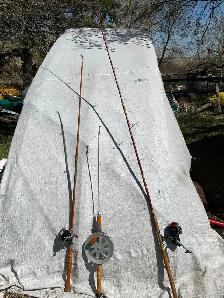 3 antique fishing rods and reels