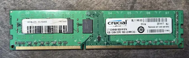 CRUCIAL 8GB DDR3 DESKTOP RAM – 1600MHz – TESTED – $20
