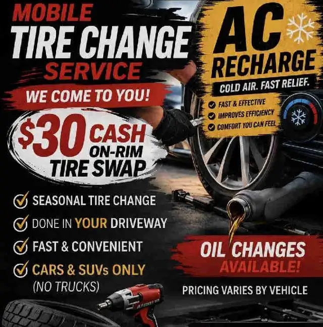 $30 Mobile Tire Change / Vehicle Maintenance! SAME DAY SERVICE!