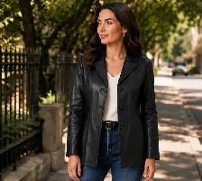 Women’s Tailored Black Leather Jacket – Medium