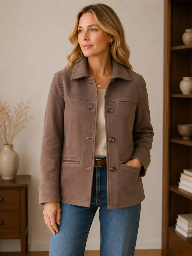 Women’s Tailored Brown Leather Jacket – Size 2XS