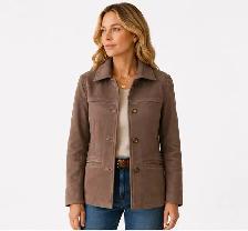 Women’s Tailored Brown Leather Jacket – Size 2XS - Photo 2