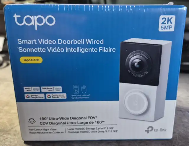 NEW TP-LINK TAPO D130 2K VIDEO DOORBELL  SEALED  CHIME – NO FEES